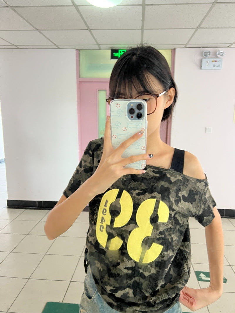 Camo Off-Shoulder Tee