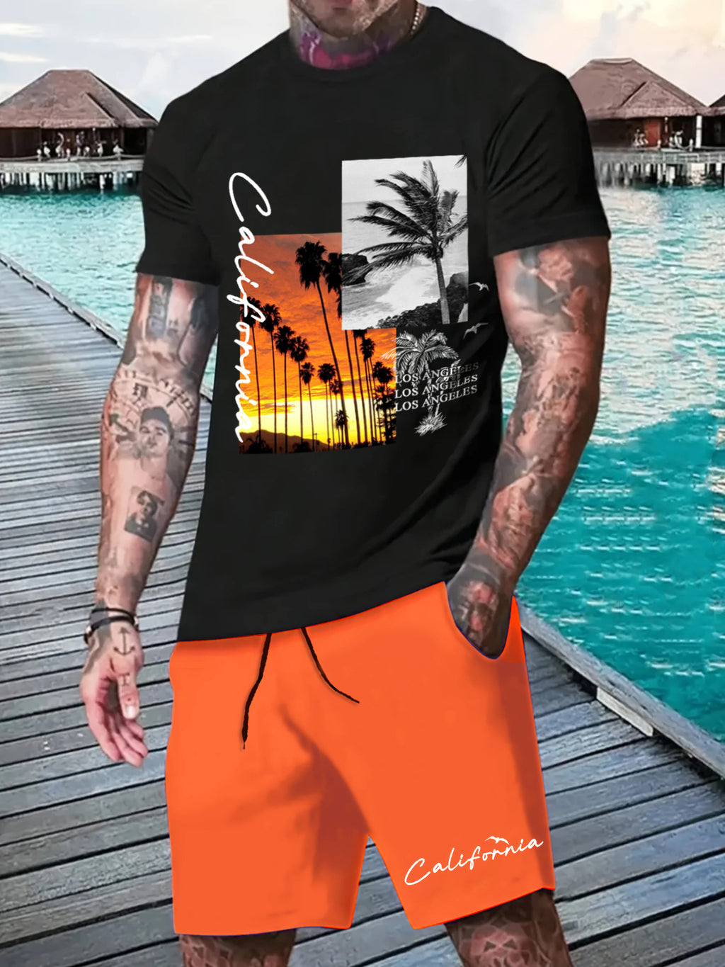 Sunset Print Tee and Shorts Set