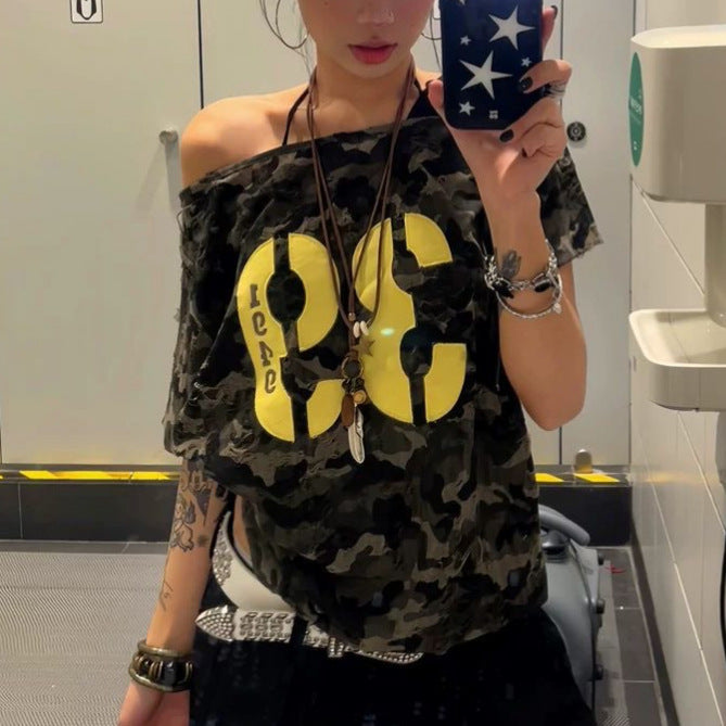 Camo Off-Shoulder Tee