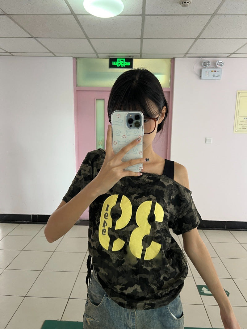 Camo Off-Shoulder Tee