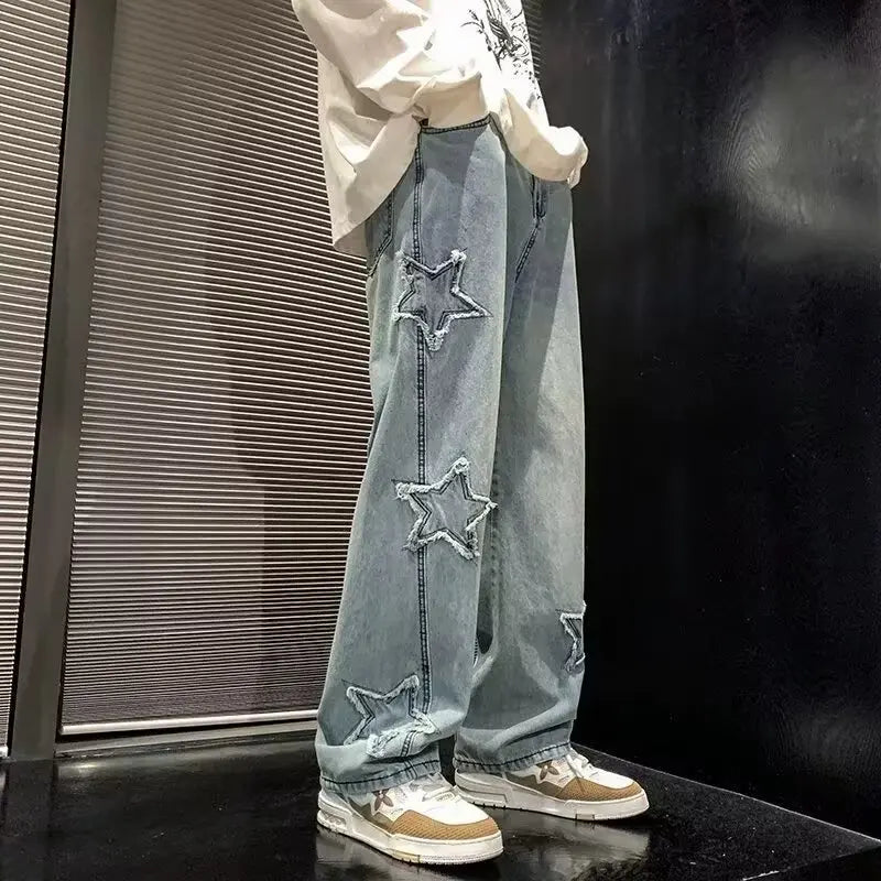 Star Embroidered Wide Leg Jeans