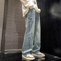 Star Embroidered Wide Leg Jeans
