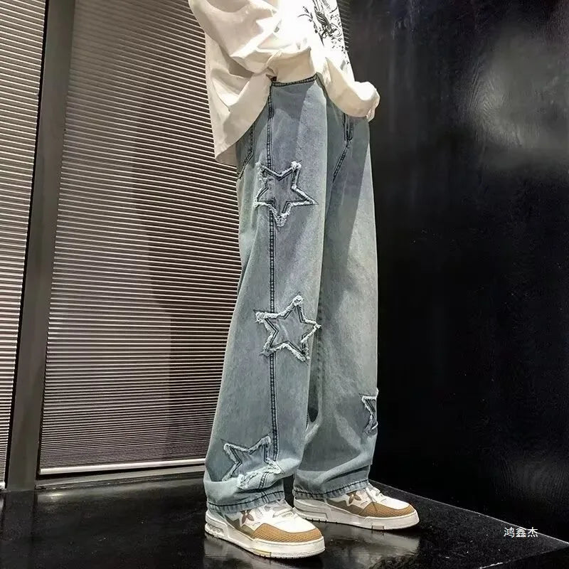 Star Embroidered Wide Leg Jeans